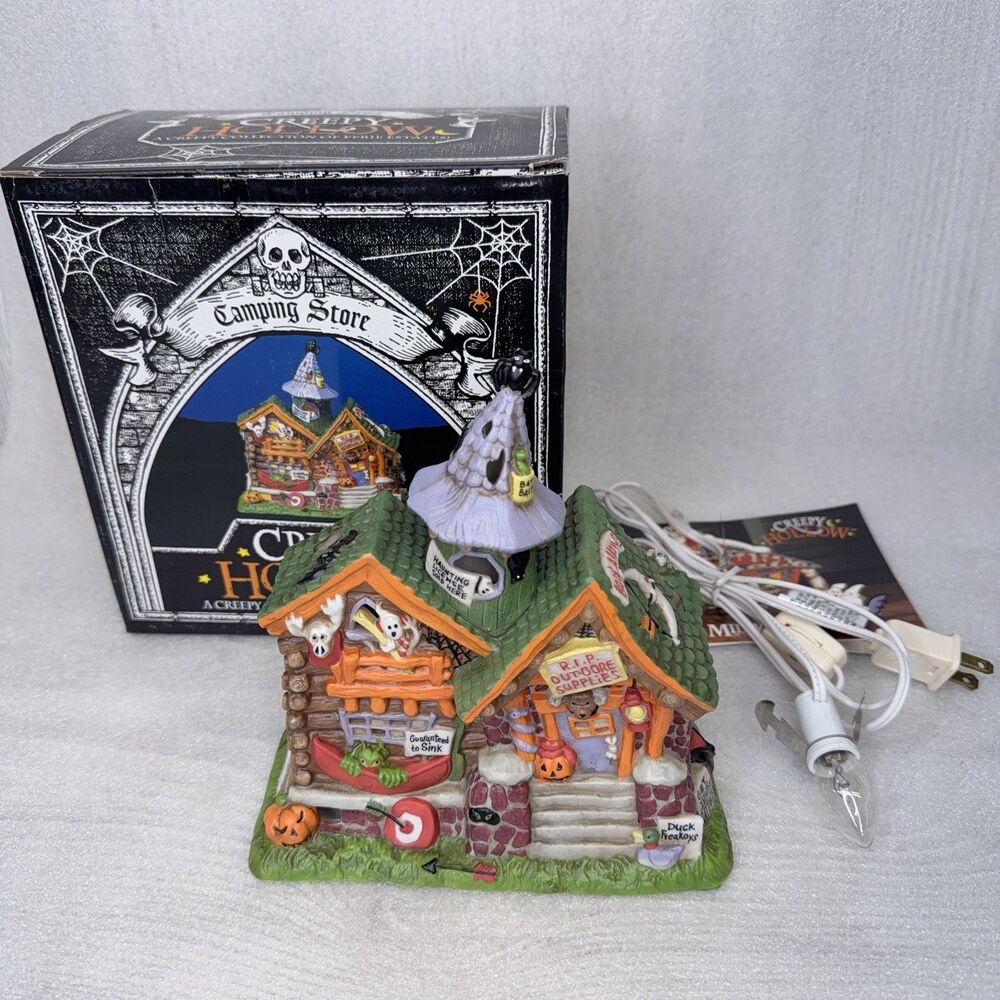 Creepy Hollow Halloween Village Camping Store Building w/ Light Midwest EUC